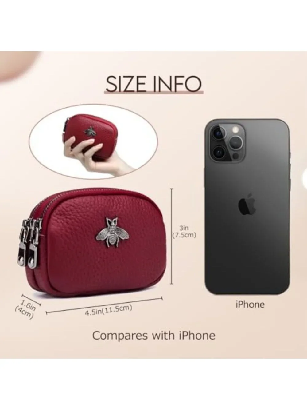 Stylish Red Leather Coin Purse | Small Wallet with Zippered Change Compartment